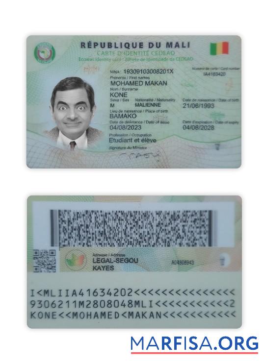 Printable Mali ID Card download for verification